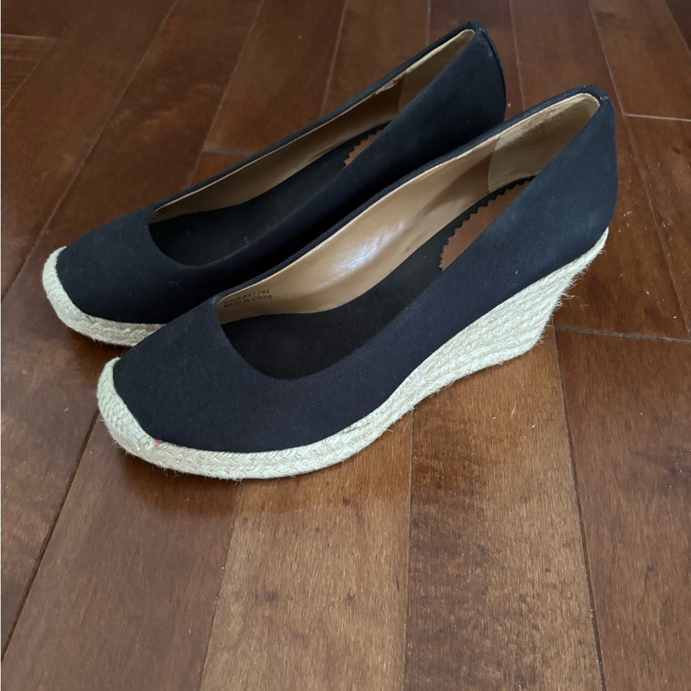 J Crew Black Espadrille Wedge Shoes